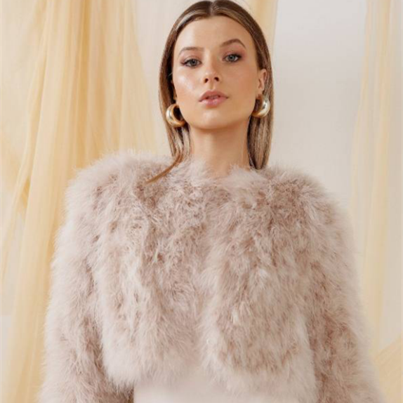 Penjualan Panas Musim Dingin Tebal Anget Jaket Bulu Burung Unta Wanita Nyata Jaket Bulu Turki