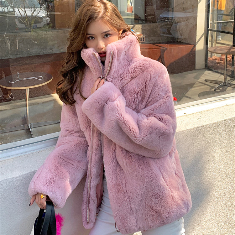 Մեծածախ Նորաձևություն Warm Winter Rabbit Fur Coat Real Rabbit Կանացի մորթյա բաճկոն