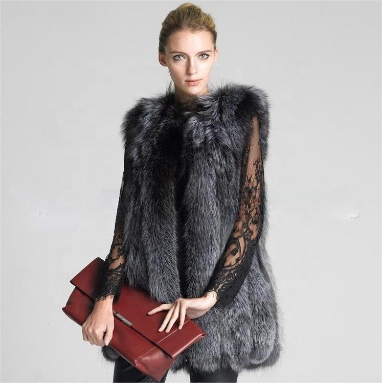 Großhandel Winter Custom Fashion Designer Frauen lange gefälschte Fuchs Kunstpelzweste