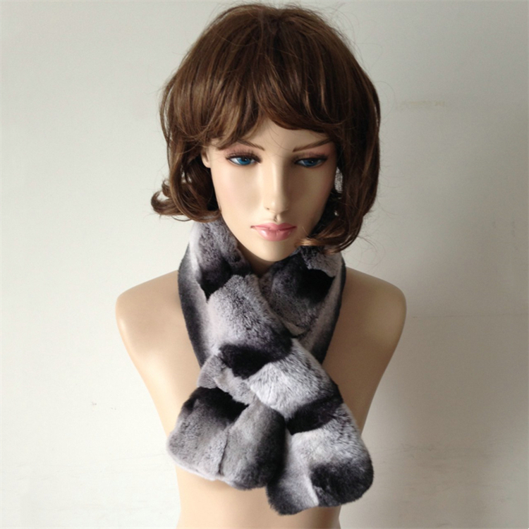 冬暖かい本物のレックスウサギのダブルフェイス毛皮のスカーフ女性グレーの毛皮のスカーフネックウォーマー