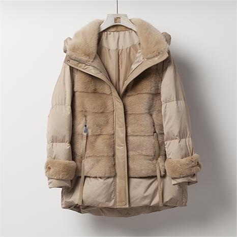 Puffer Winter Down Coats የሴቶች ኮፈኑን የሚንክ ፉር አንገትጌ የሴቶች የቅንጦት የሚንክ ጸጉር ዝይ ታች ጃኬት
