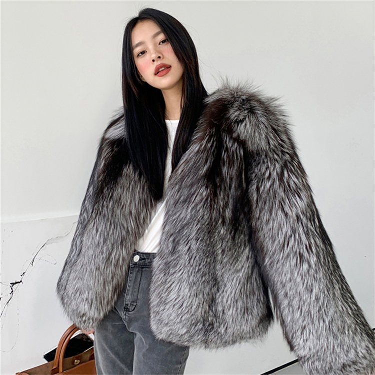 Preço de fábrica estilo elegante moda feminina seção média real pele de raposa casaco de pele de inverno