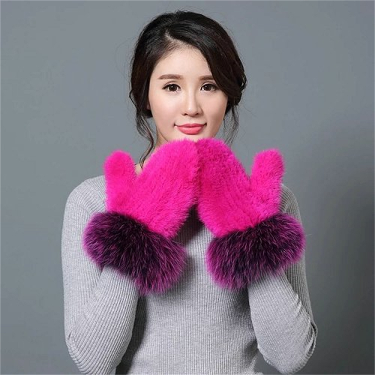 Mănuși de iarnă de lux pentru femei autentice, calde din blană reală, pufoase, elastice, din blană de nurcă și mănuși din blană de vulpe