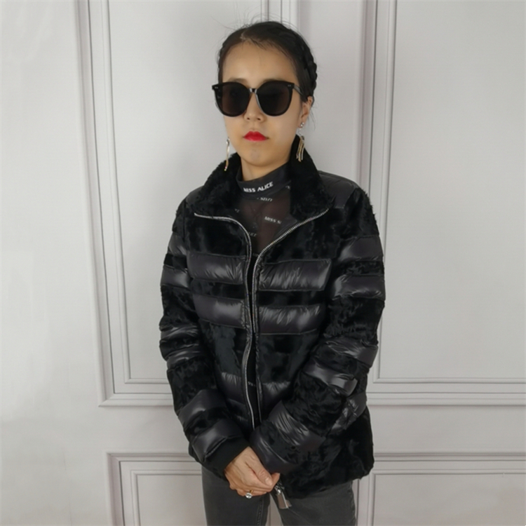 Nieuwe dames klassieke puffer mode elegante winter vrouw lederen jas zwarte Xiangao lamsbont donsjas