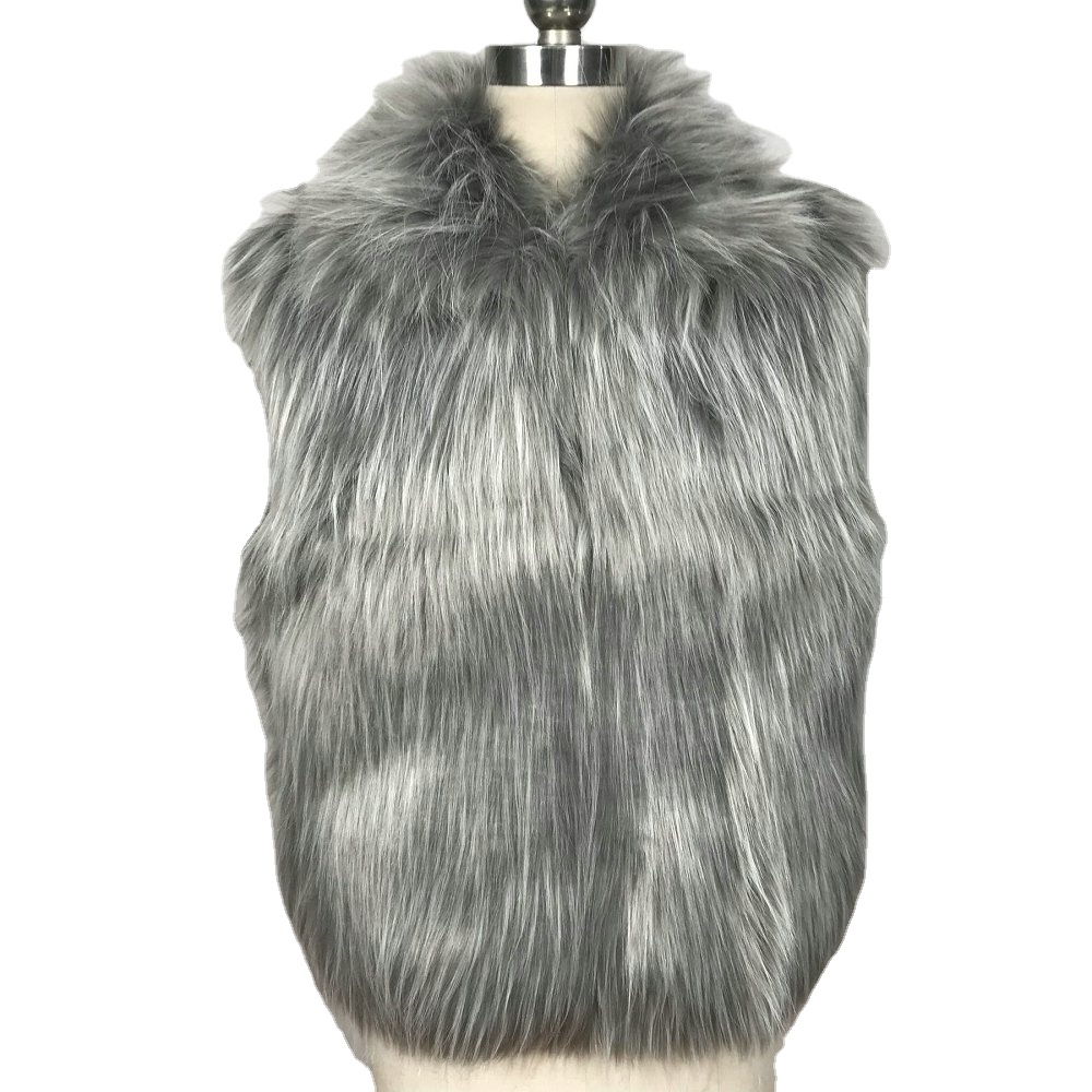 ເສື້ອກັນໜາວປີ 2022 Faux fox fur coat hooded vest stripe medium-long length vest large size women