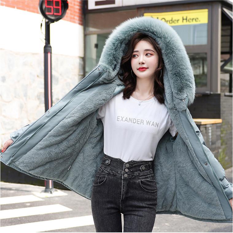 wholesale custom warm fluffy faux fur hooded collar Casual fur parka jackets