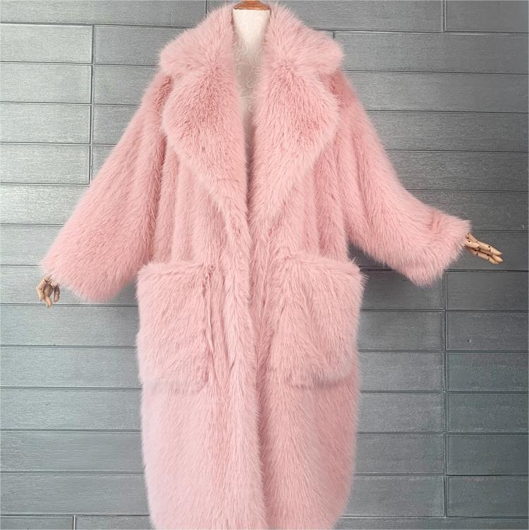 mantel teddy mewah khusus plus ukuran jas mantel & pakaian luar dengan kerah mantel bulu sintetis potong musim dingin wanita