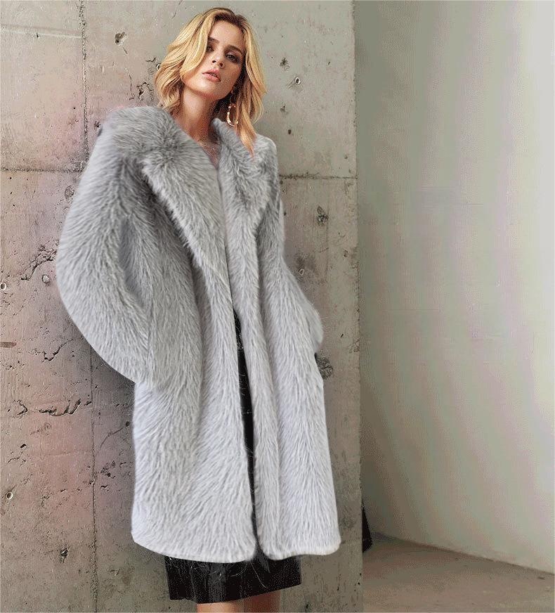 Mantel & Pakaian Luar Ukuran Besar Wanita Kustom Jaket Musim Dingin Sederhana Kerah Besar Panjang Mantel Bulu Palsu Wanita