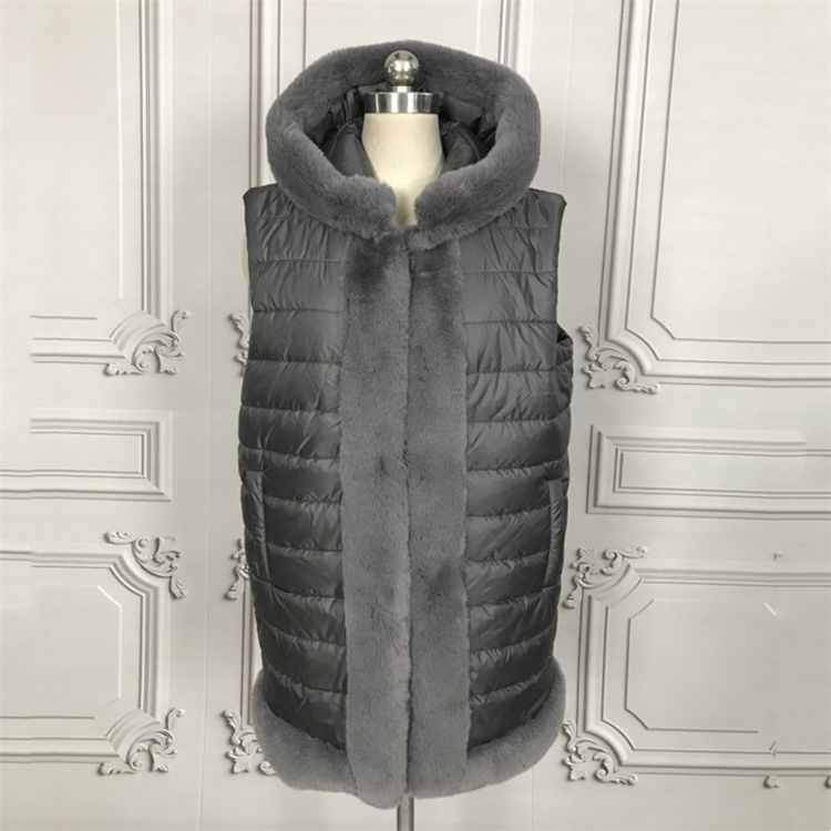 Chaleco con capucha de inverno 2022, chaleco de pel sintética para muller, prenda sen mangas, chaleco con capucha de relleno de poliéster