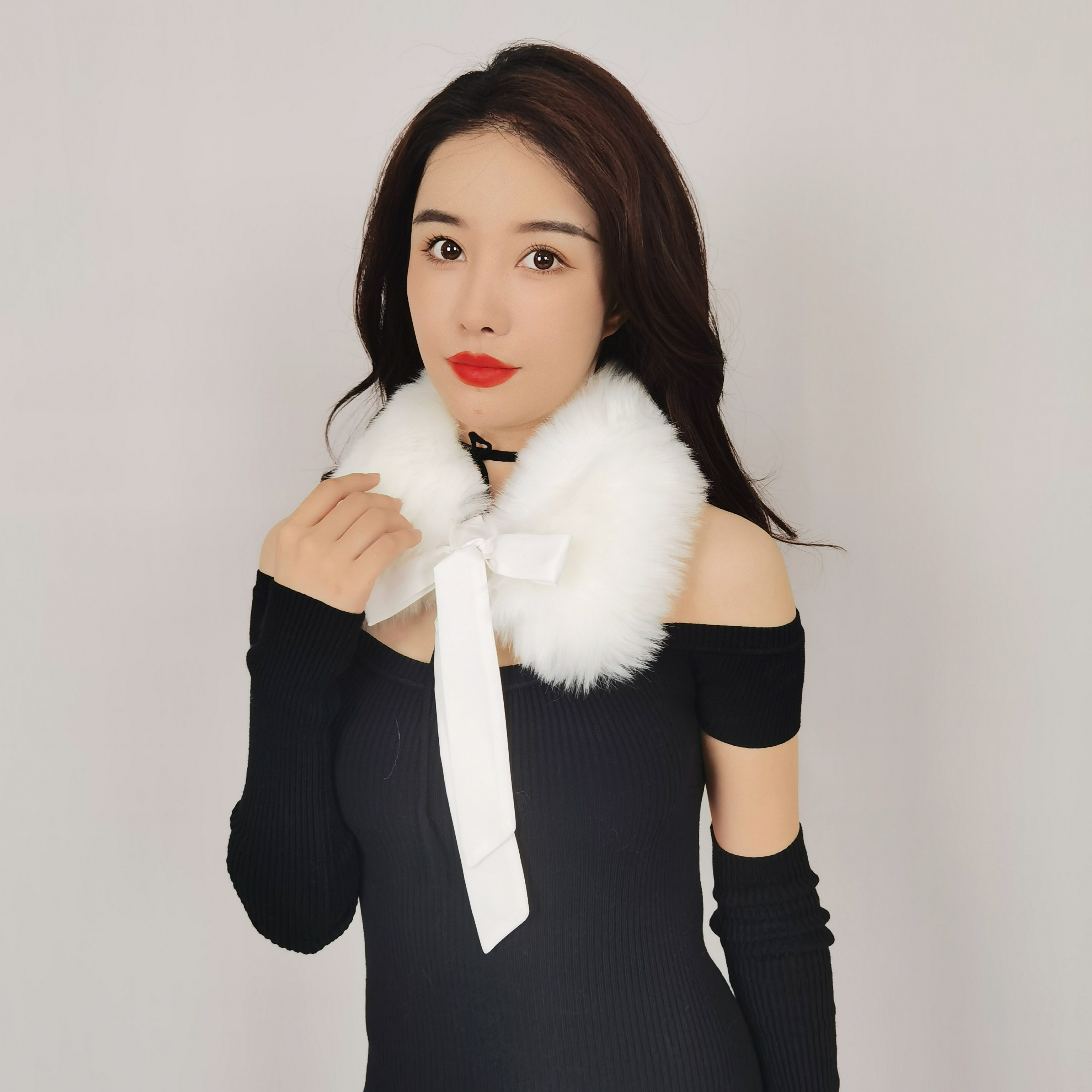 Γνήσιο Χειμερινό Γυναικείο Ρούχο Faux Fox Γούνινο Γιακά με Γραβάτα