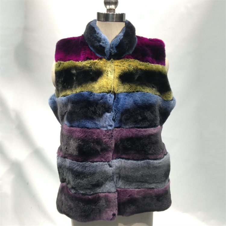 HHC118 የጅምላ ፋሽን የአውሮፓ እስታይል Fur StripeVest lady warm Gilet Rex Rabbit Fur Waistcoat የሴቶች ፀጉር ቀሚስ