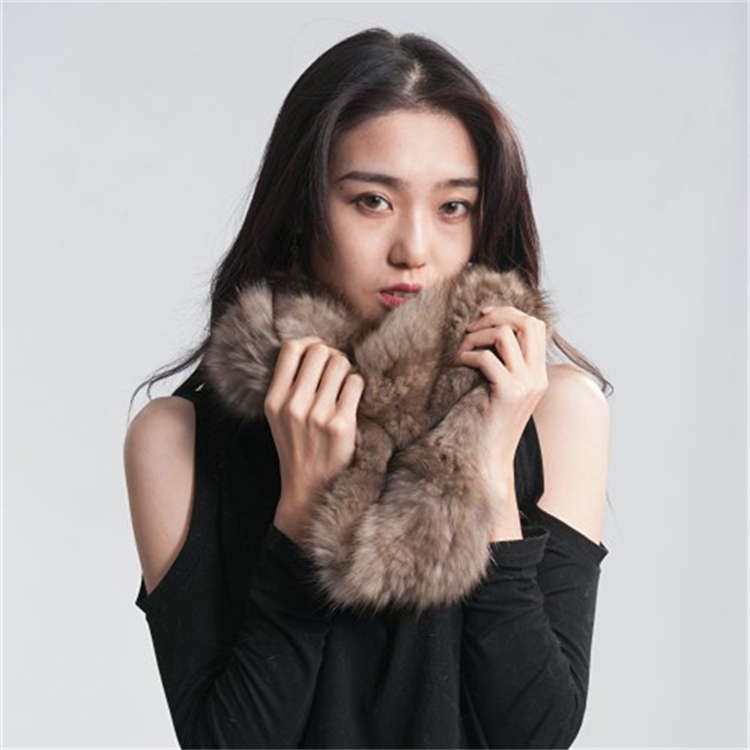 Oanpast Super Soft Natural Sable Fur Loop Women Knitted Winter Warm Sjaal