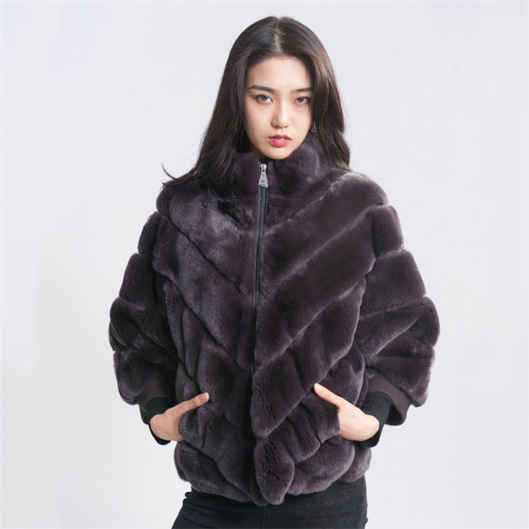 HHC015New Fashion Women Coat Real Rabbit Autumn Winter Adults Genuine Real Rex Rabbit Jacket