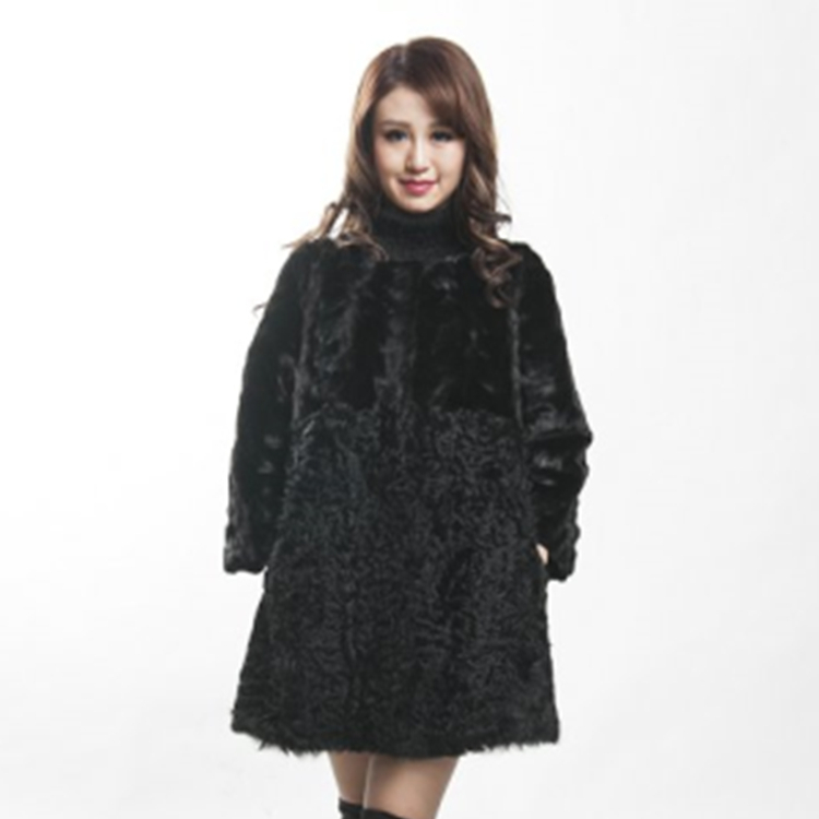 Nei Luxus Elegant Moud importéiert High-End Standing Collar Long Coat Real Mink Pelz Damen Coats