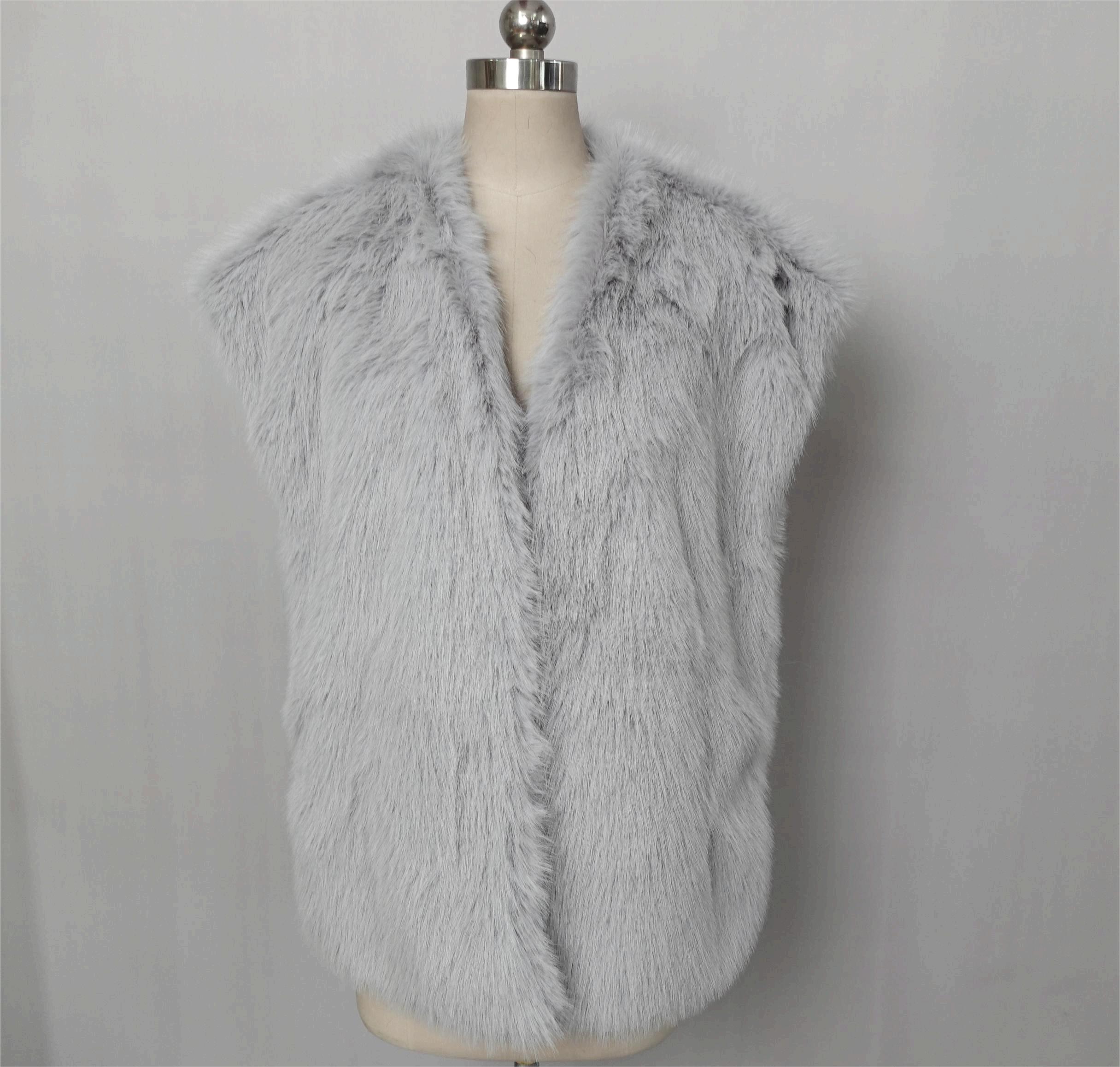 Karstā izpārdošana Ziemas silti garie mati Fox Fur Gilet sieviešu mākslīgās kažokādas veste