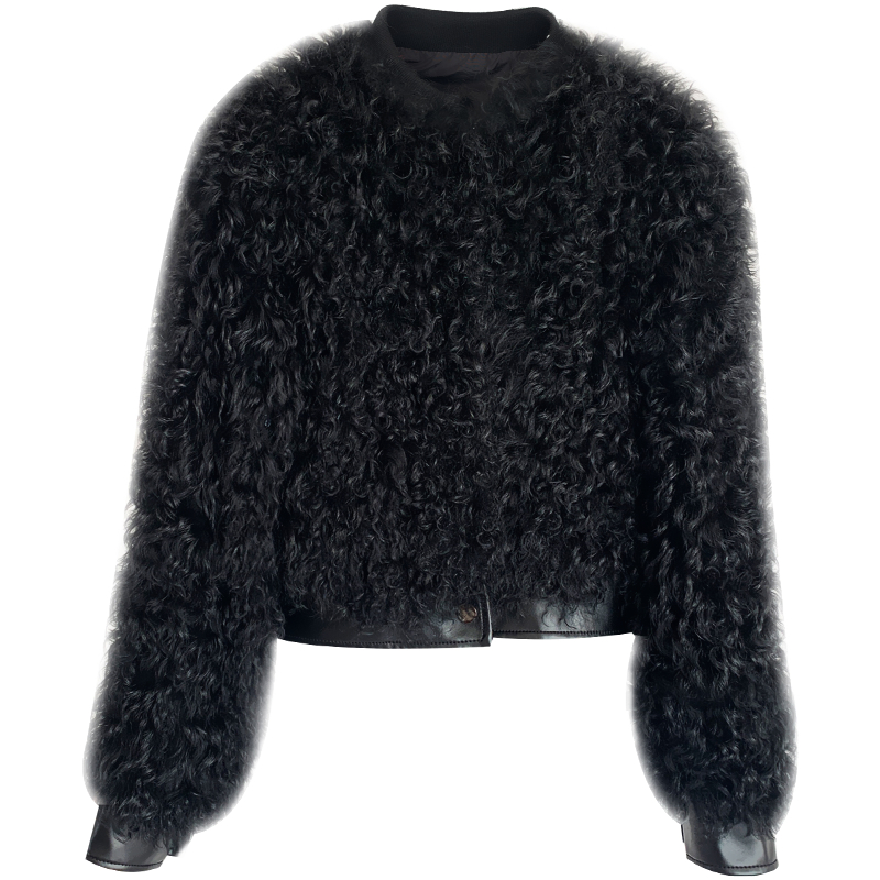 Wholesale High Quality Classic Hoahoa Hot Sell Real Curly Lamb Fur Bomber Jacket wahine