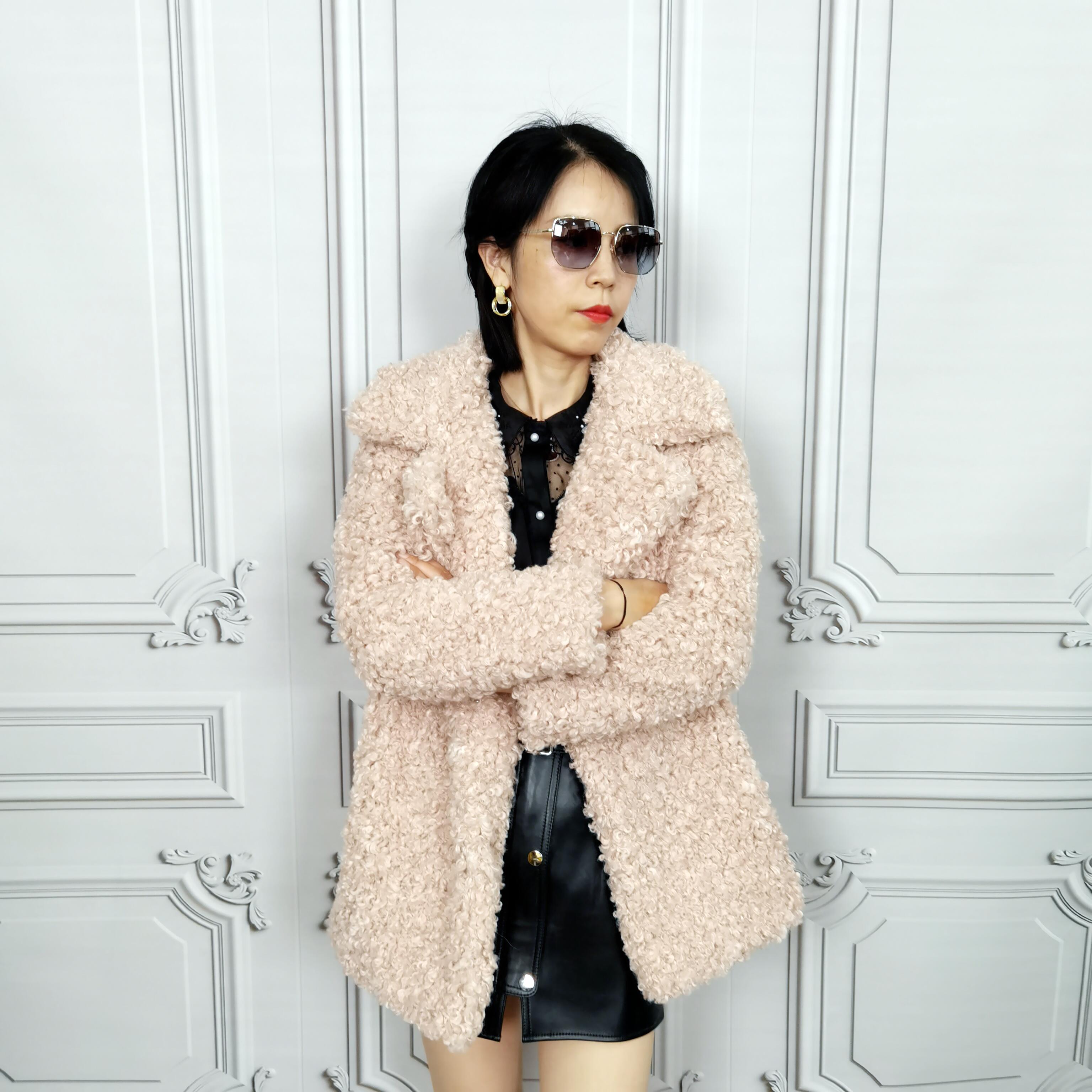 Turn-down Collar Design Furry curly Oversize trench coat faux fur trench