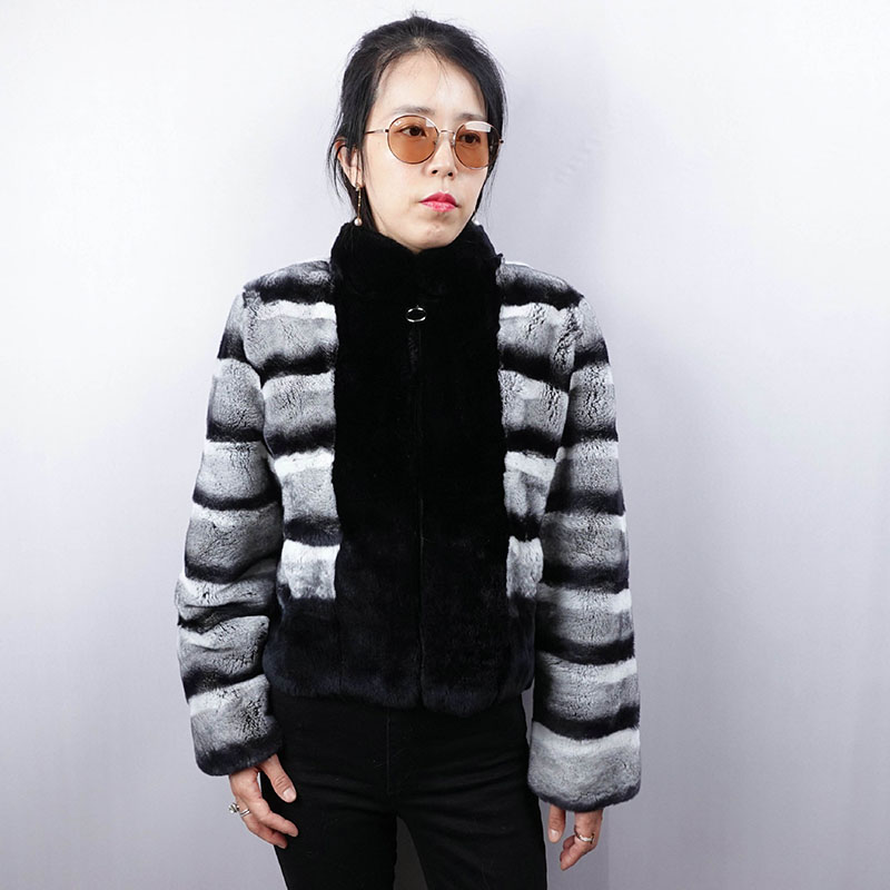 Jaket Atasan Wanita Ukuran Plus Kustom Mantel & Pakaian Luar Wanita Pendek Mantel Bulu Chinchilla Asli Musim Dingin Sederhana Wanita
