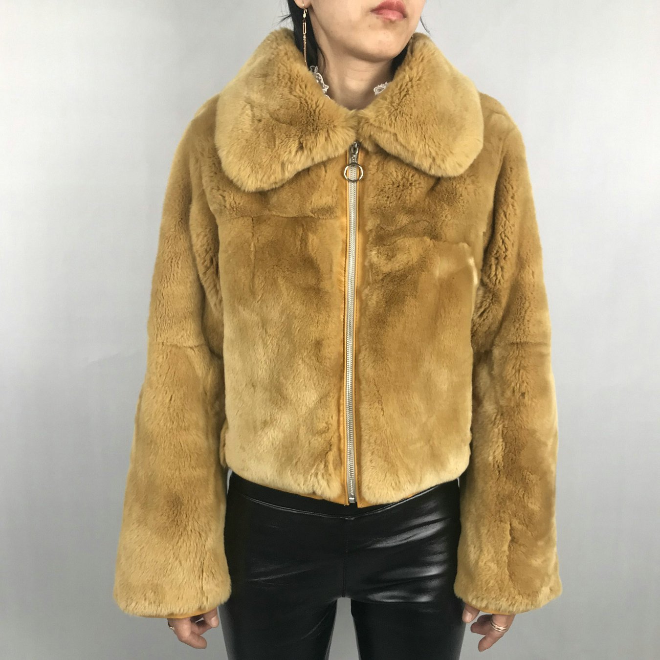 HG7374 Mantel Bulu Asli Musim Dingin Kustom Lengan Panjang Jaket Kelinci Rex Asli Mantel Bulu Wanita