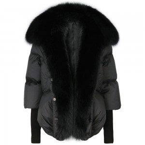 HG7456 Jachetă puf cu puf cu tuns din blană pentru femei, matlasată personalizată, cu guler de blană reală
