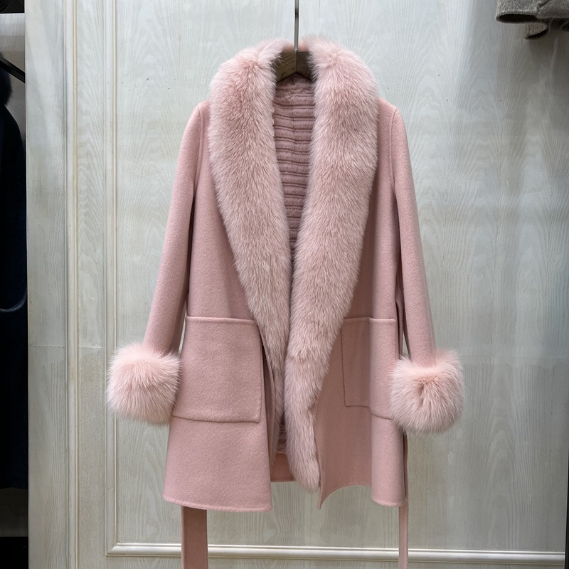 Cappotto di lana di pelliccia di lana di pelliccia di volpe d'inverno persunalizatu
