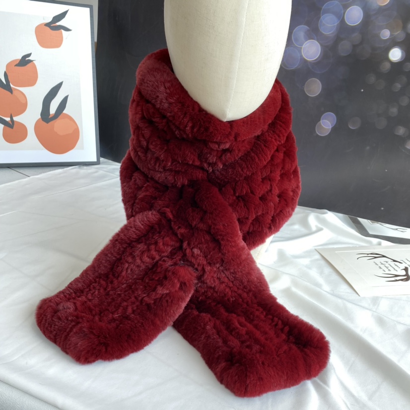 Wholesale custom warm knitted rex pull through neckerchief women real rabbit fur scarf