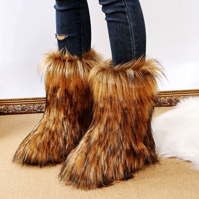 HT1205 faux fur Shoes Woman men Snow OUTDOOR fluffy faux fur boots