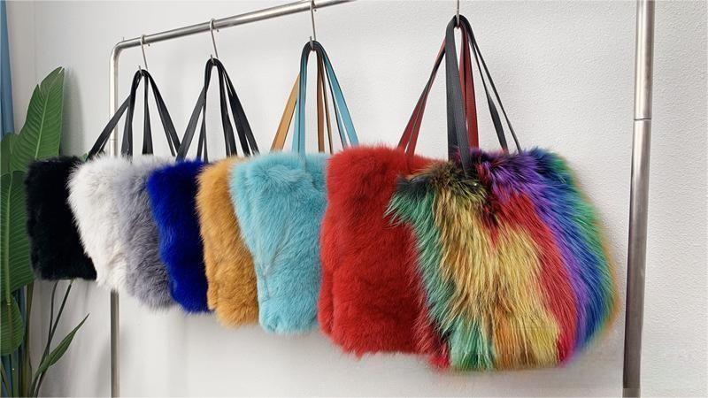 HT1223 zimowe, ciepłe torby damskie z prawdziwego futra lisa