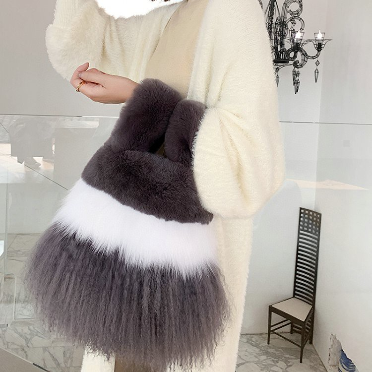 2022 ຂາຍຮ້ອນຖົງ Tote ແມ່ຍິງ Rex Rabbit ແລະ Tibet Lamb Fur Bag Fashion Bag Handbag ສໍາລັບ Lady