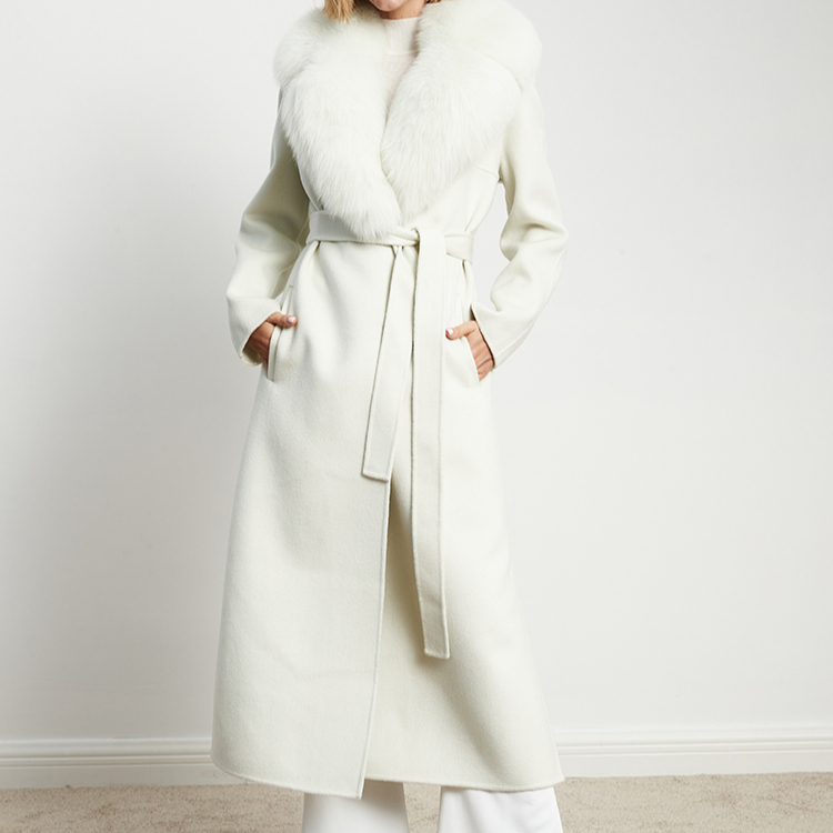 Cappotto invernale invernale caldu di vendita calda Cappotto di lana donna doppia faccia CUSTOM cù collu di pelliccia vera
