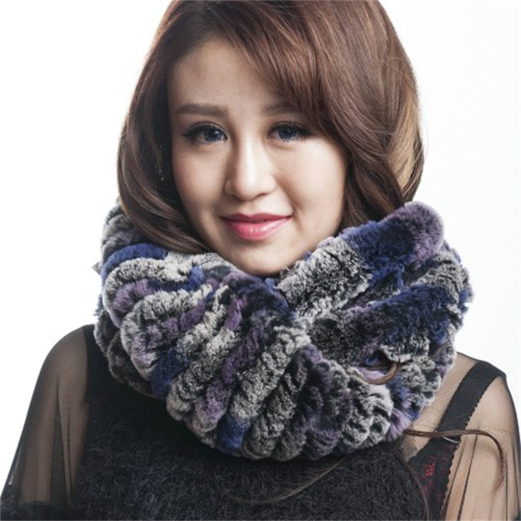 Nouveau hiver femmes véritable Rex lapin boucle écharpe fourrure foulards tricoté à la main foulard cou plus chaud