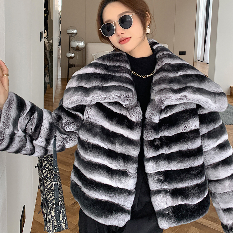 High Quality Luxury Winter Rex Rabbit Fur Jacket miloko chinchilla volom-behivavy palitao