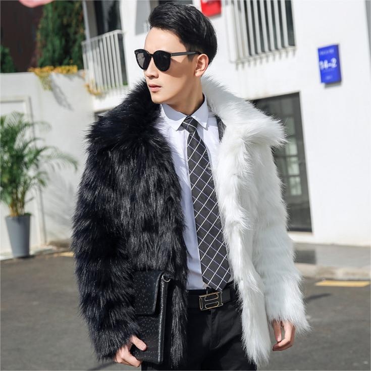 Casacos e outwears masculinos plus size personalizados, jaquetas de inverno modestas com gola grande e fofas, casaco curto de pele sintética