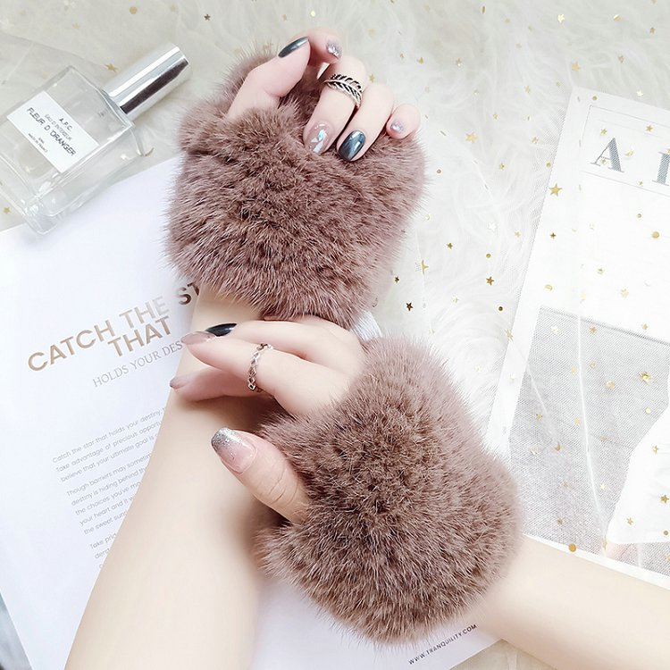 High Quality Real Mink Fur Half Finger Gloves Wholesale Pambabaeng Warm Mittens Winter Knitted Stretchy Mink Wrist Warmer