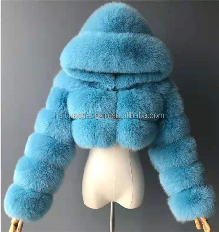 Igba otutu Custom Faux Fox Fur Coat pẹlu Hood Lady Short Style Fake Fur Women Faux Fur Coat