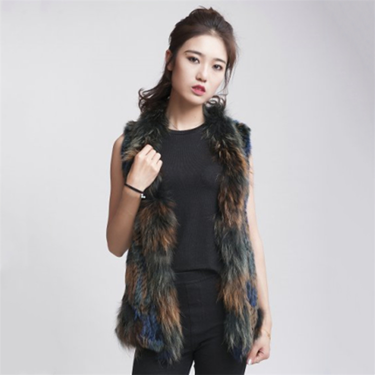 Plus Size Vests Soft Rex Rabbit Gilet Women Real Fur Vest with Raccoon Collar