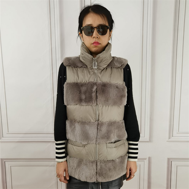 „Haihua“ moteriškas tikras triušio kailinis moteriškas žieminis megztinis su „Rex“ liemene