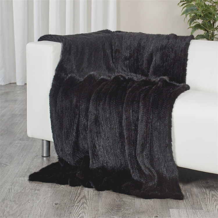 Луксозен модерен декор за всекидневна Меко дебело топло плетено одеяло с косъм от норка