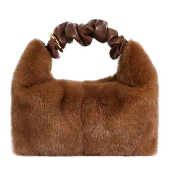 Vairumtirdzniecība stilīgas ziemas kažokādas mezglu somas sievietēm mīkstas siltas rokassomas dāmu mini kažokādas soma