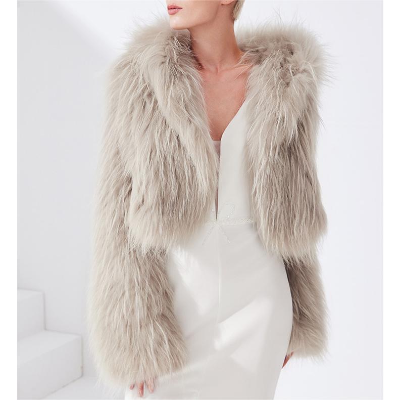 HG7390 Jaket Bulu Rakun Hangat Musim Dingin Mantel Bulu Rakun Putih Rajutan Wanita untuk Wanita