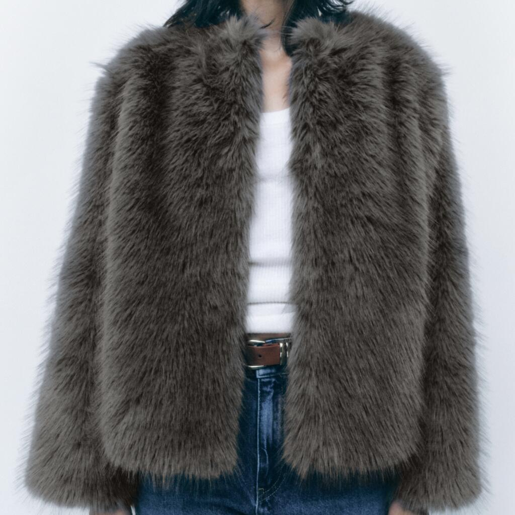 Δημοφιλή μόδα 2022 ZA RA νέο στιλ Γυναικεία γυναικεία ρούχα Γιακάς V λαιμόκοψη Χειμώνας Ζεστό ψεύτικο γούνα κουνελιού Γυναικεία παλτό