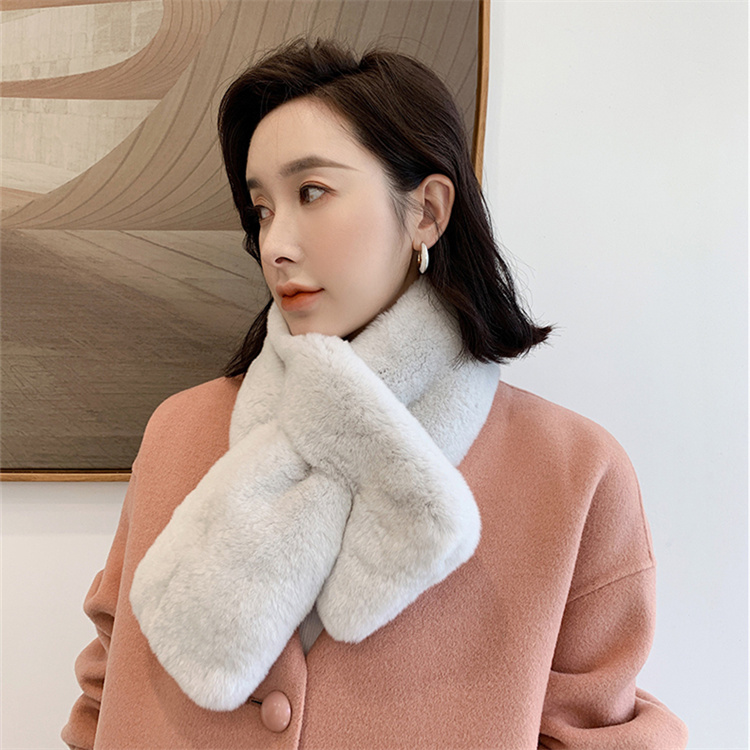 Coreia bonito estilo feminino duplo lado real coelho cachecol lenço de pescoço