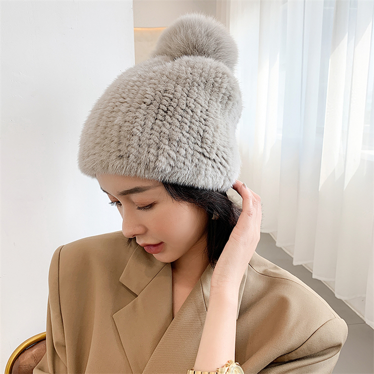 HHB765 Մեծածախ Soft Mink Yarn Cute knit Beanie տրիկոտաժե գլխարկ աղջիկների համար բարձրորակ ձմեռային տաք տրիկոտաժե մորթյա կաքիս գլխարկ