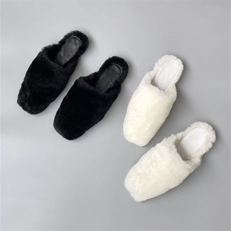 Autumn Brand casual fuzzy bont slippers moade flats ûntwerp skiep bont slippers