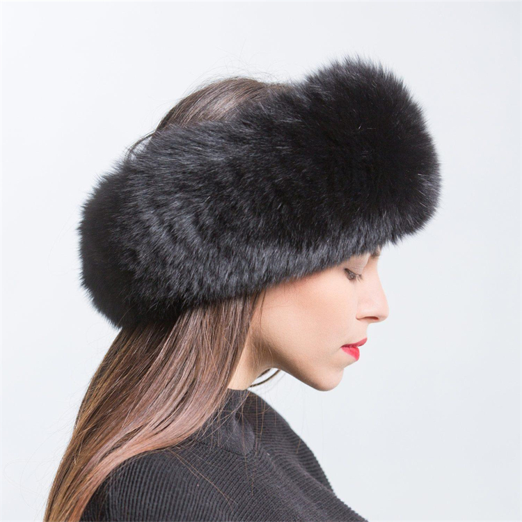 Hhb676 alta qualidade atacado inverno quente pele de raposa bandana larga para mulheres acessórios para o cabelo senhoras headwraps chapéu de pele