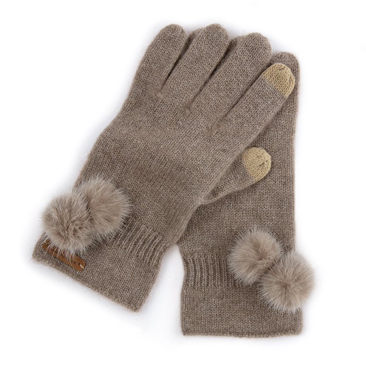 Rast Fur Mittens Five-Finger Stretchy 100% Goat Cahmre Gloves Winter Warm Soft Knitted Mink Pom Gloves