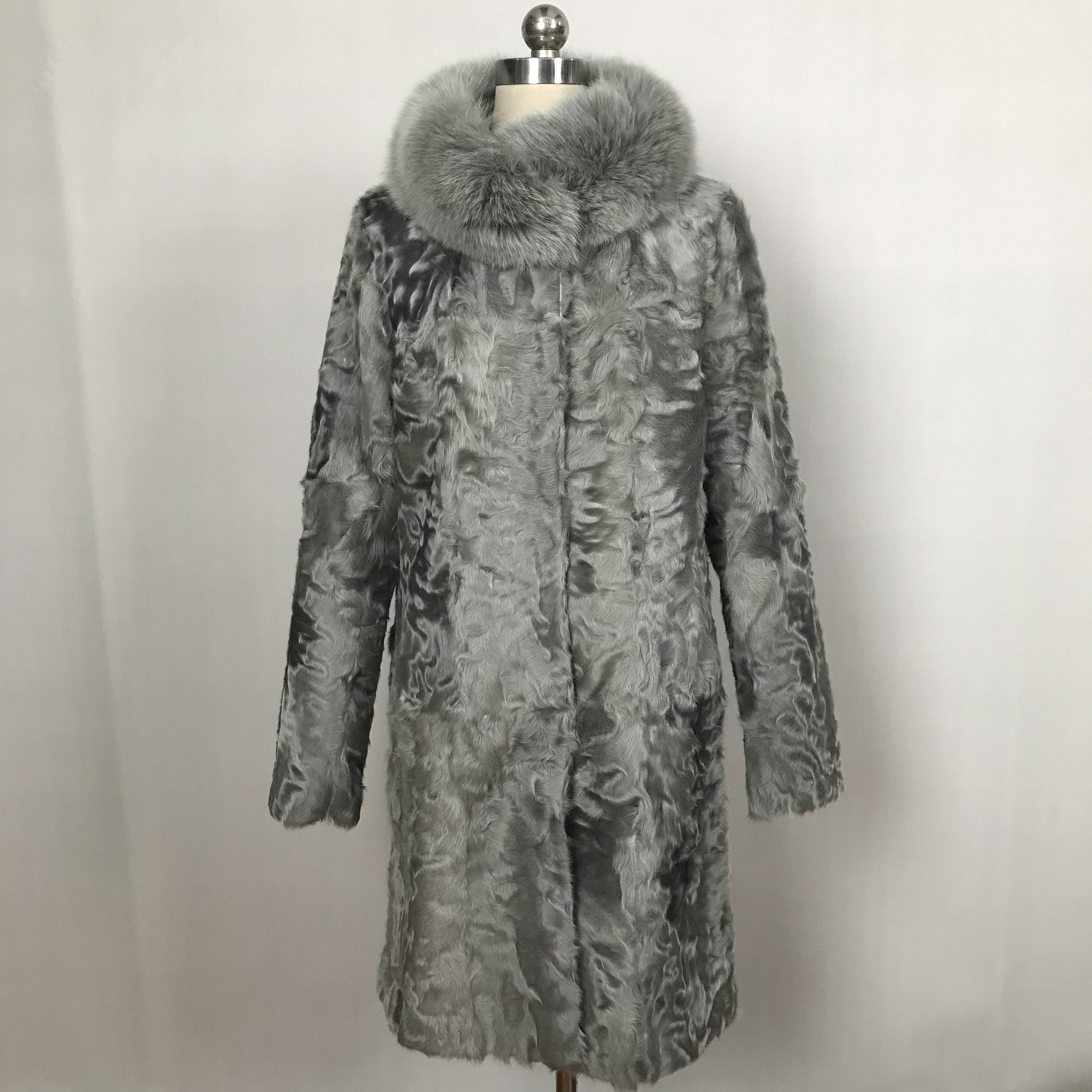 wholesale Winter custom Lamb Fur Jacket Real Fur Coat stand collar Women Real Fox Fur Coat para sa mga Babaye