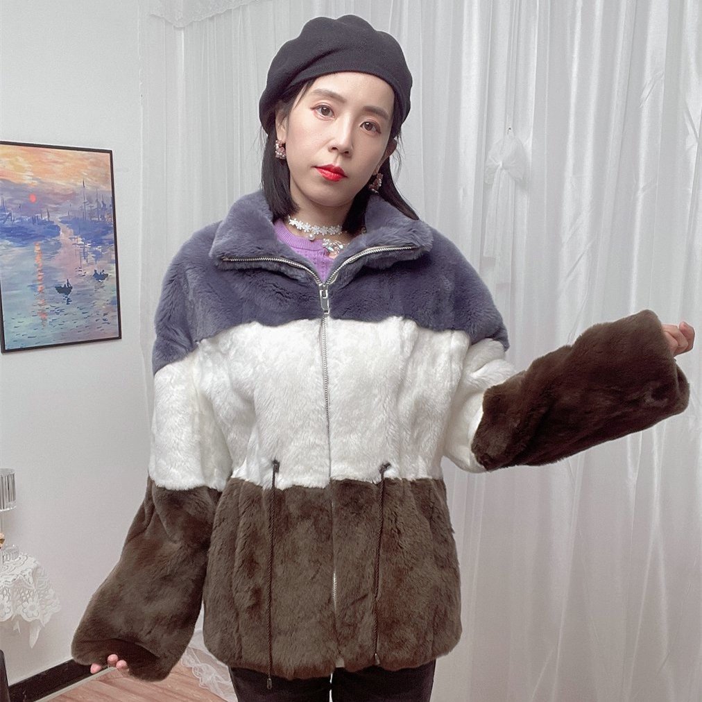 Jaquetes elegants de pell de conill de moda per a dona Abrics de costura per a dona Jaquetes de conill Rex d'hivern per a dona