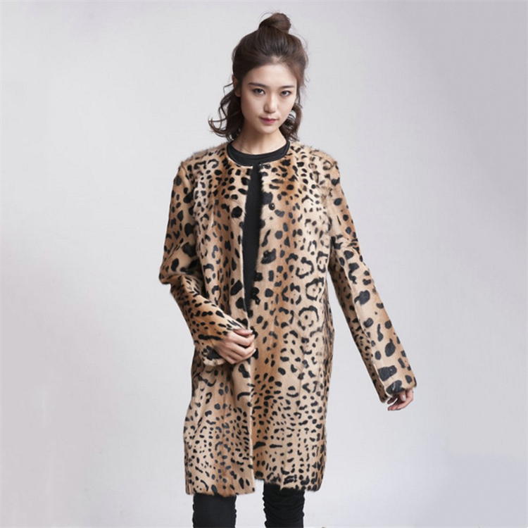 2022 Yazvino YeGwayana Yemakushe Coat Hapana Collar Dhizaini Vakadzi Wool Cashmere Winter Kid Lamb Fur Leopard Pattern Coat