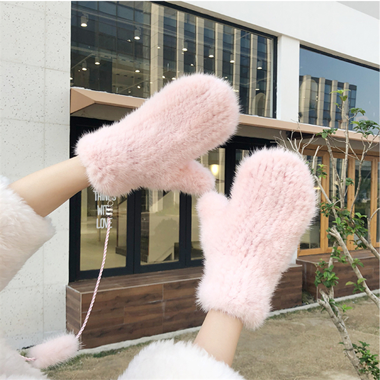 Wholesale Real Mink Fur Gloves Women Fashion Fingerless Wrist Mitten Knitted Stretchy Mink Fur Gloves
